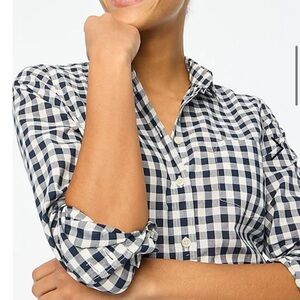J.Crew Factory Women's Gingham Button-Up Shirt in navy, size XS.